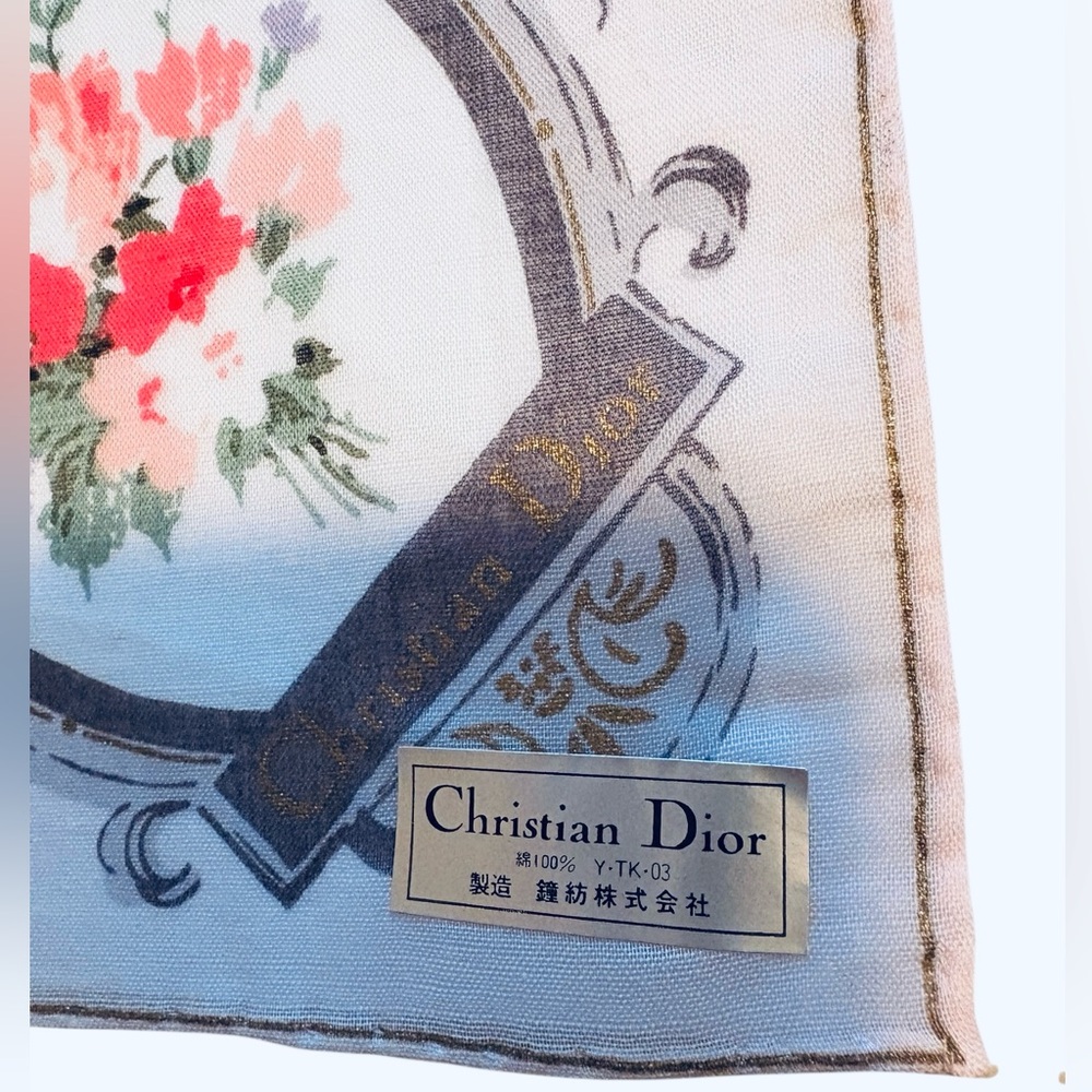 Christian Dior Vintage Silk Neckerchief Floral Wreath 18.5" Square NOS - Picture 3 of 7